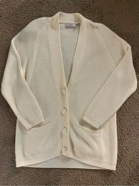 VTG 90s American Weekend Women’s Cream Ribbed Knit Oversized Cardigan Sweater